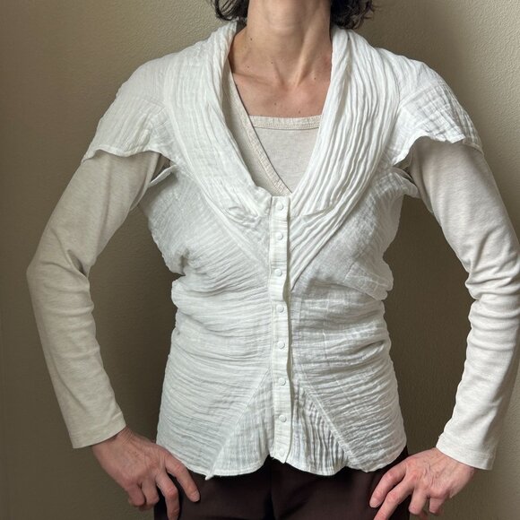 Marie Labarelle White Long‎ Sleeve Button-Up Top X-Large Cotton Blend Womens - Picture 6 of 16
